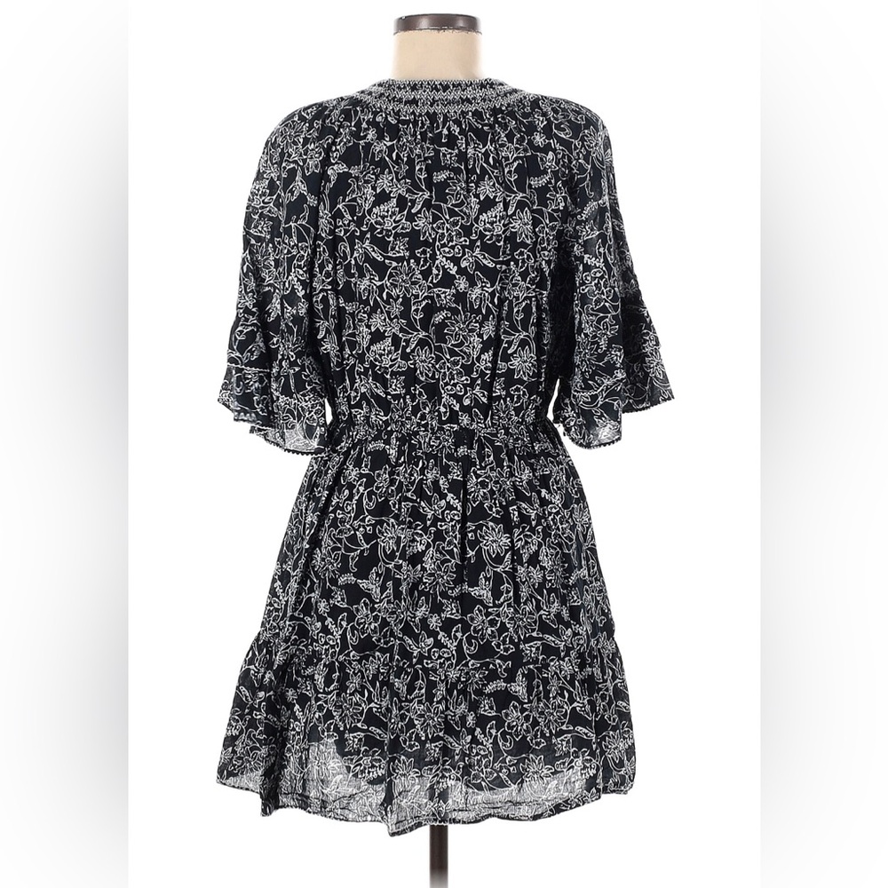 Parker Black White Floral Tiered Ruffle Sleeve Knee Length Dress XS Small Medium - Picture 3 of 3